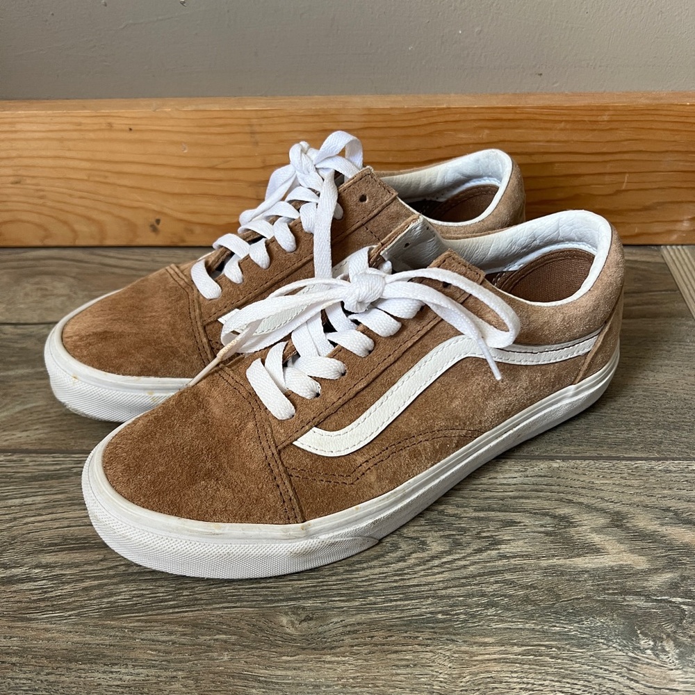 Gender neutral Brown Suede Skate Sneakers with White Stripe